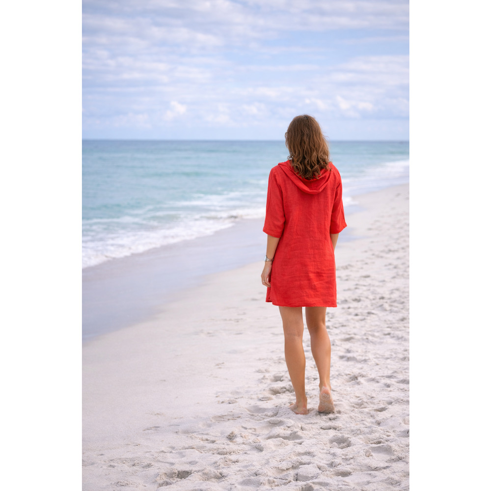 Vintage VALENTINO Swimwear Hooded Cover Up Dress 100% Linen Size 6 Small S